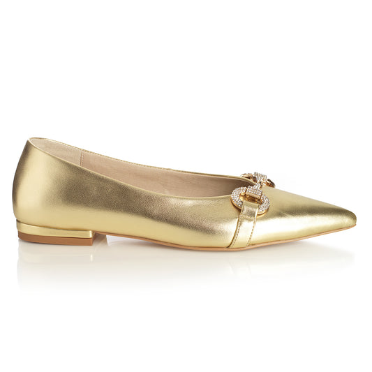 Zapato Mujer Mallorca Dorado Taco Plano