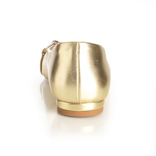 Zapato Mujer Mallorca Dorado Taco Plano