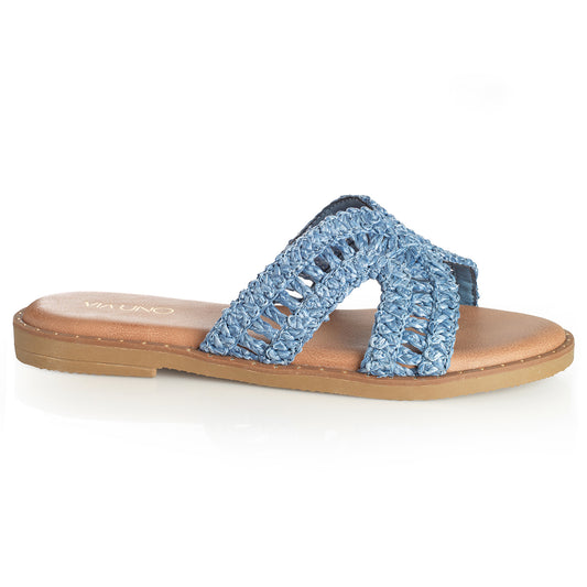 Sandalia Mujer Santander Azul Taco Plano