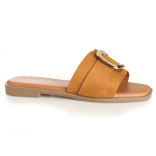 Sandalia Mujer Fuerteventura Camel Taco Plano