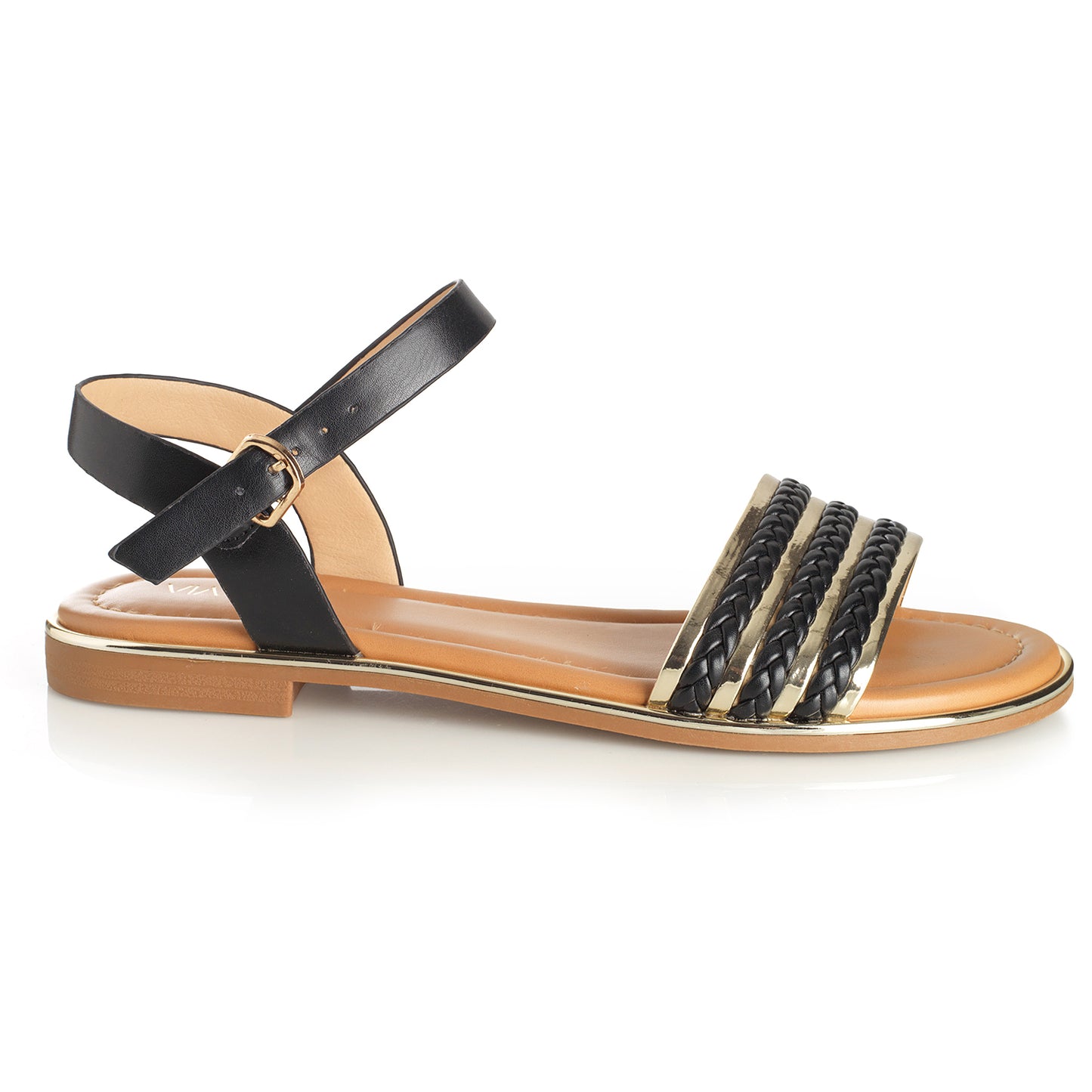 Sandalia Mujer La Palma Negro Taco Plano