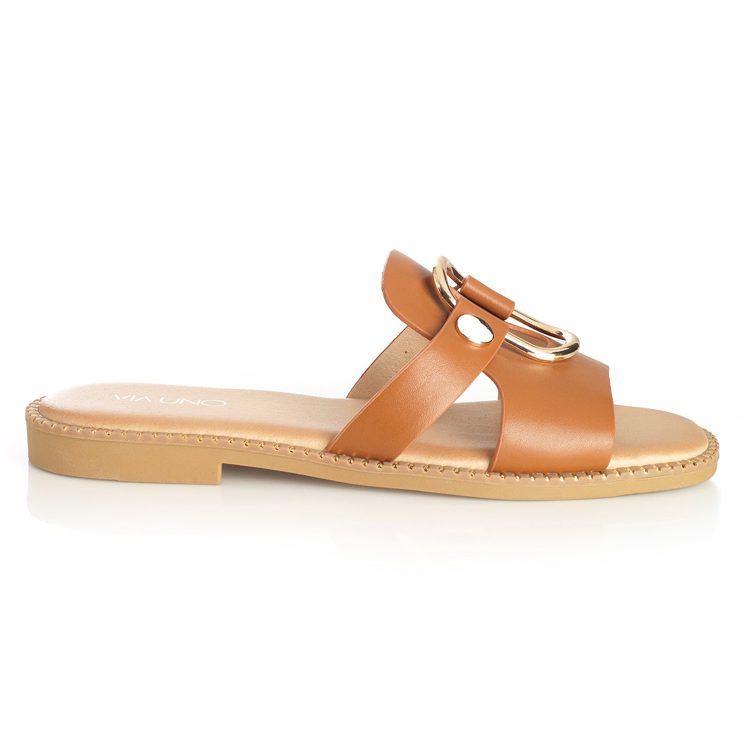 Sandalia Mujer La Gomera Camel Taco Plano