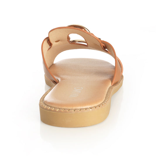 Sandalia Mujer La Gomera Camel Taco Plano