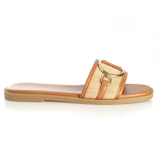 Sandalia Mujer Ons Camel Taco Plano