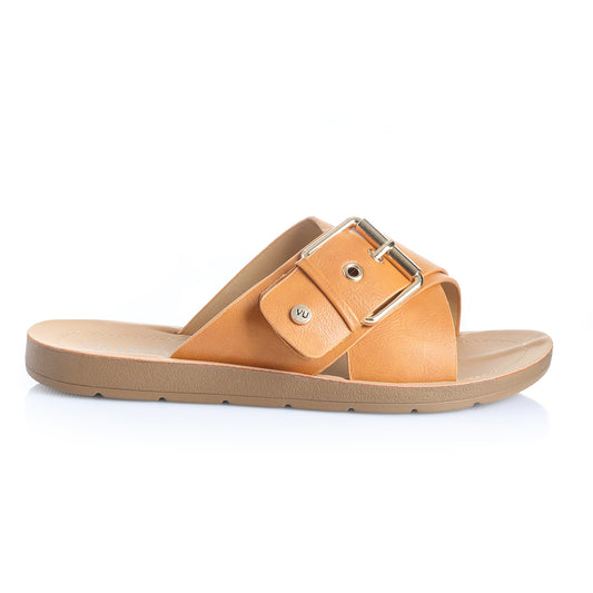 Sandalia Mujer Sálvora Camel Taco Plano