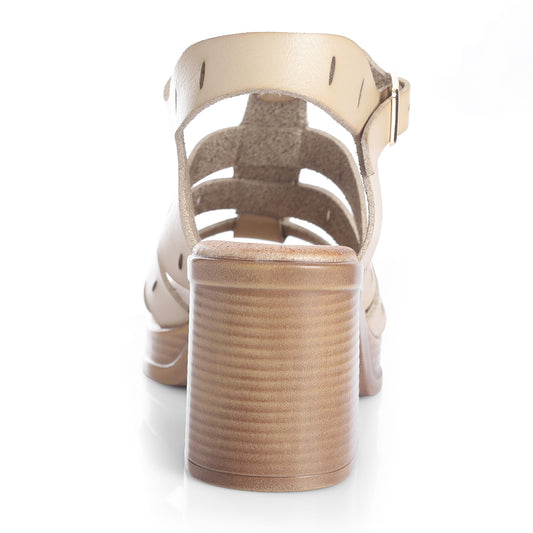 Sandalia Mujer Cala Futadera Beige Taco Alto