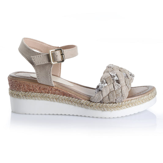 Sandalia Mujer Isla Pancha Beige Taco Mediano