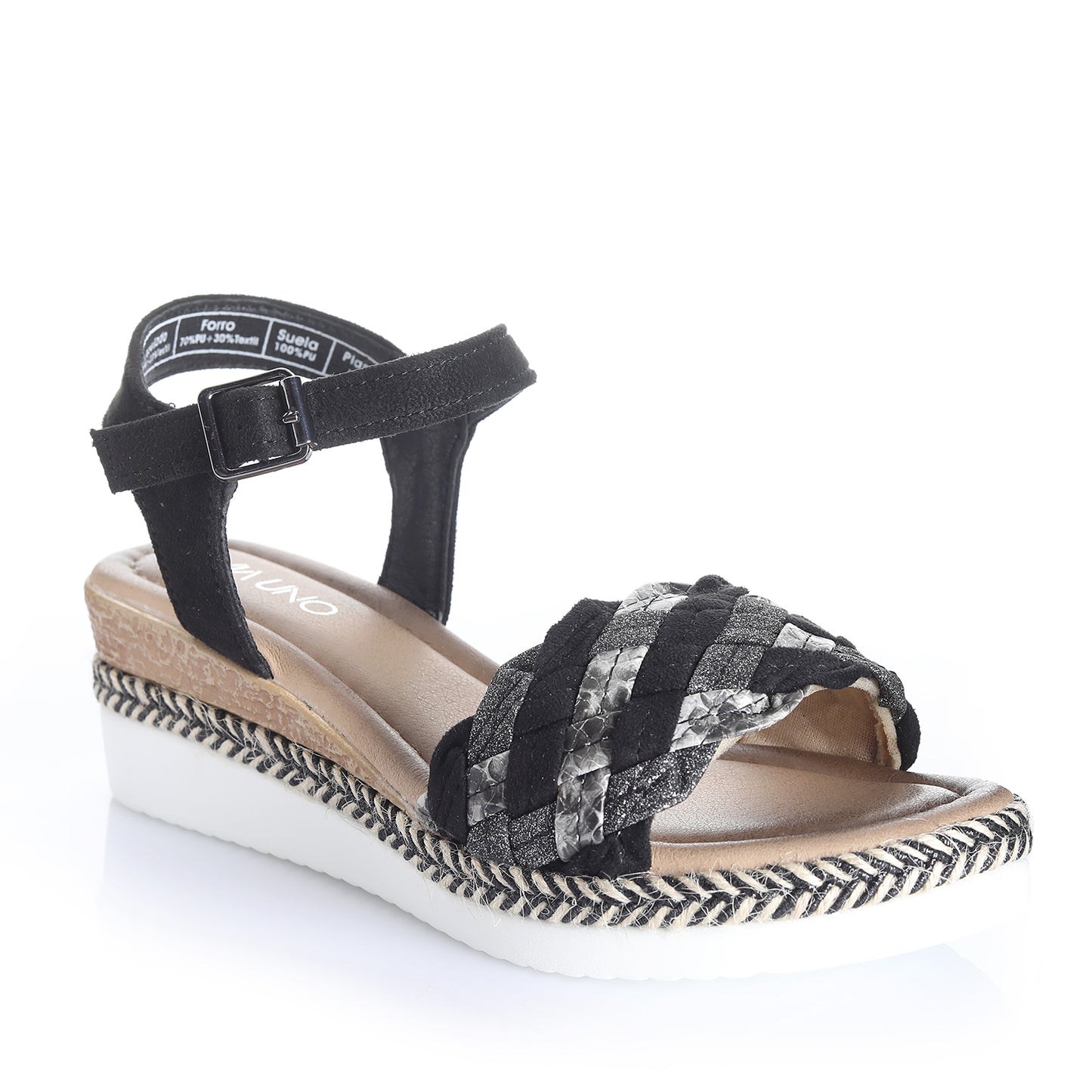 Sandalia Mujer Isla Pancha Negro Taco Mediano